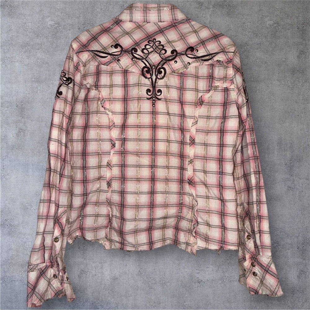 Panhandle Slim Western Plaid Studded Embroidered Snap Shirt Women's Medium - Picture 9 of 13